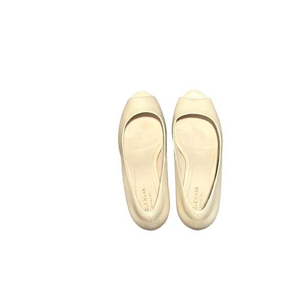 COLE HAAN Women's Cream Leather Peep Toe Wedge Heel Comfortable Shoe-Size7.5 - Picture 5 of 12